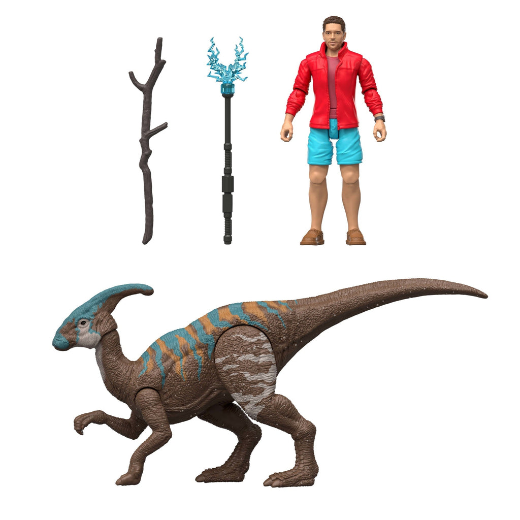 Jurassic World Rebirth Reuben Delgado & Parasaurolophus Figures Pack, 3.75-Inch Scale