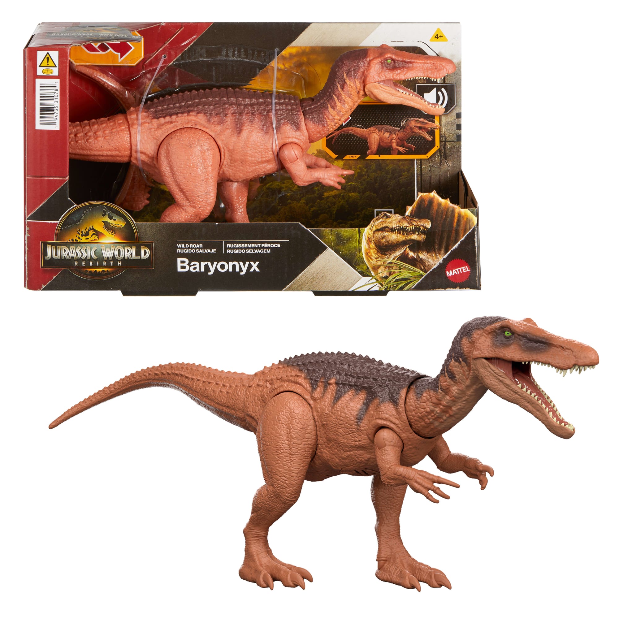 Jurassic World Rebirth Wild Roar Baryonyx Dinosaur Toy, Tail Controlled Attack Chomp & Sound