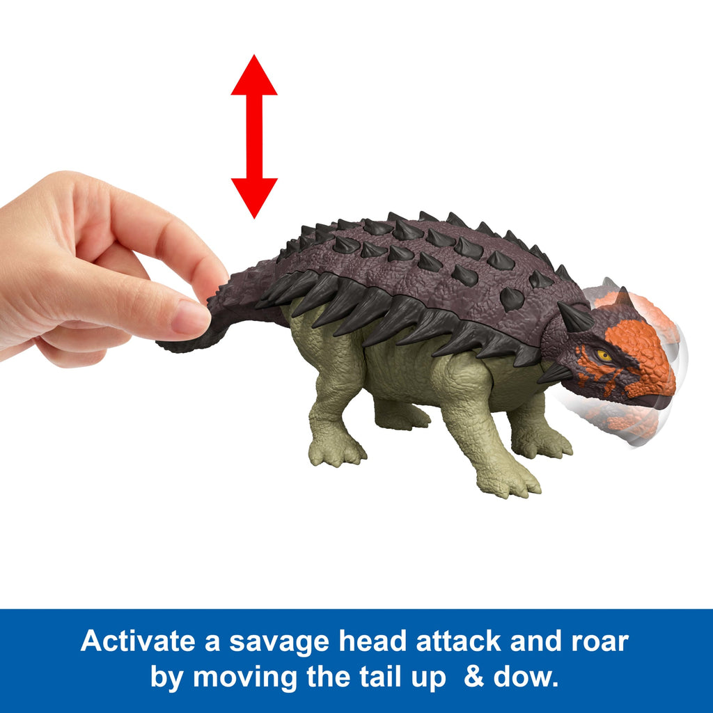 Jurassic World Rebirth Wild Roar Ankylosaurus Dinosaur Toy, Tail Attack Motion & Sound