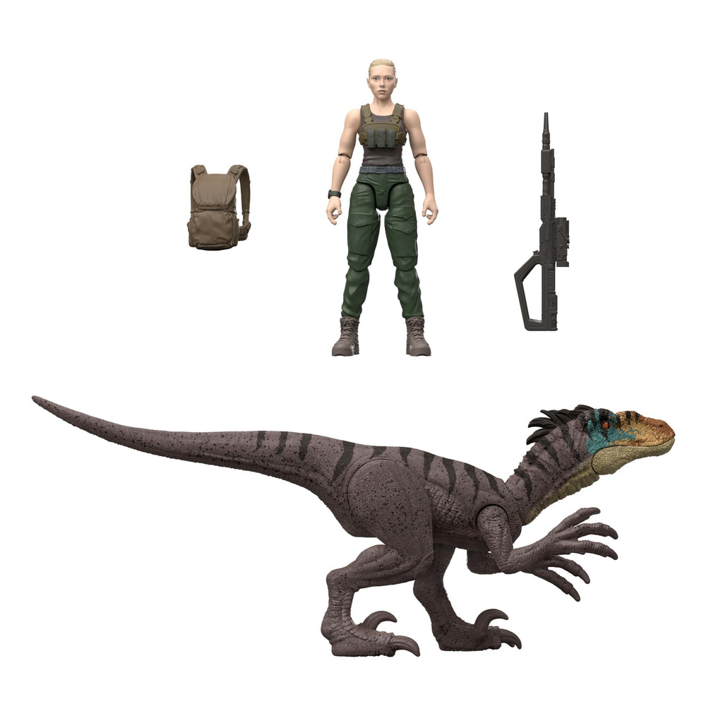 Jurassic World Rebirth Zora Bennett & Velociraptor Figures Pack, Movie Authentic 3.75 Inch Scale