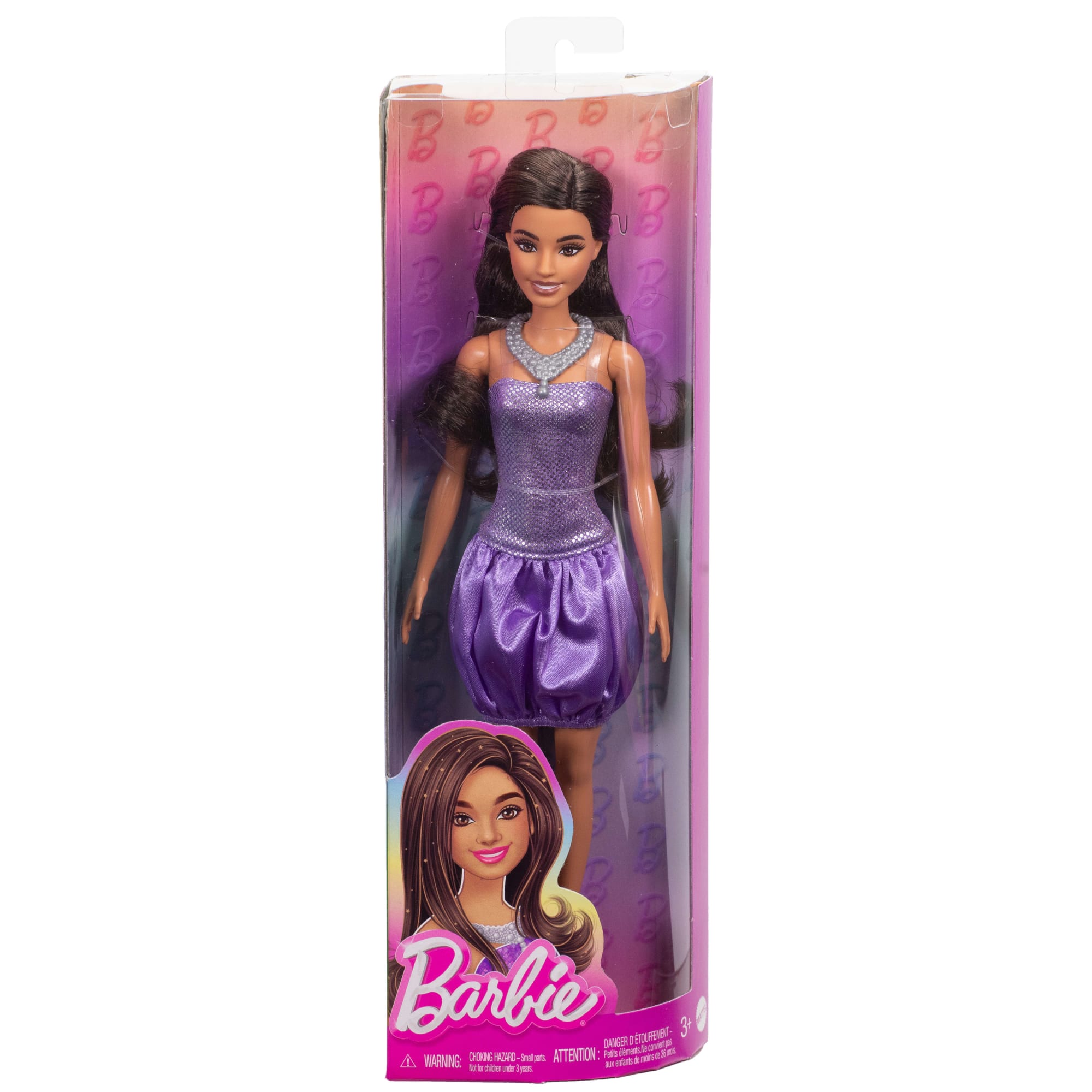 Barbie Fashionista Muñeca Vestido Morado y Collar