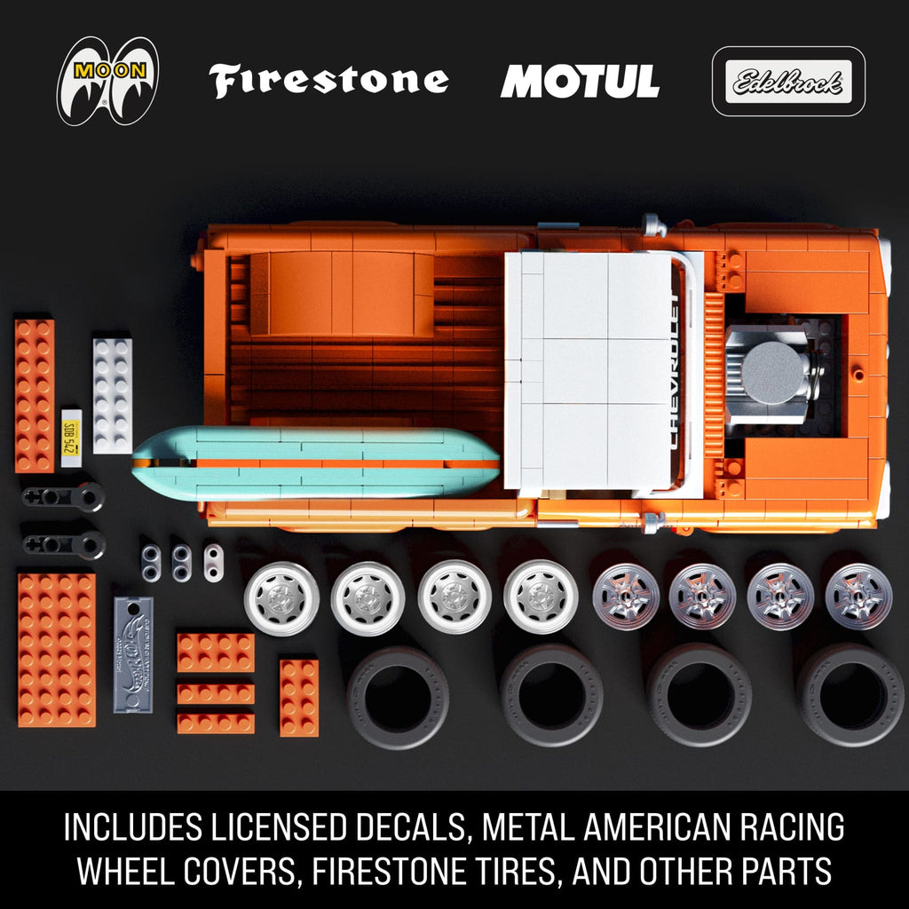 Mattel Brick Shop Hot Wheels Custom ’62 Chevy Pickup Building Toy Kit (858 Pieces), For Collectors