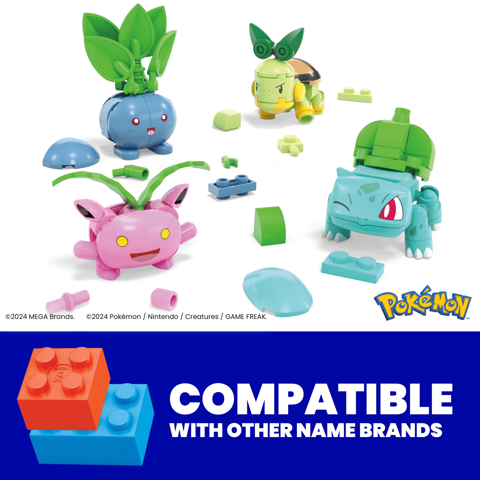 MEGA Pokémon Grass-Type Trainer Team Building Toy Kit, 4 Action Figures (118 Pieces) For Kids