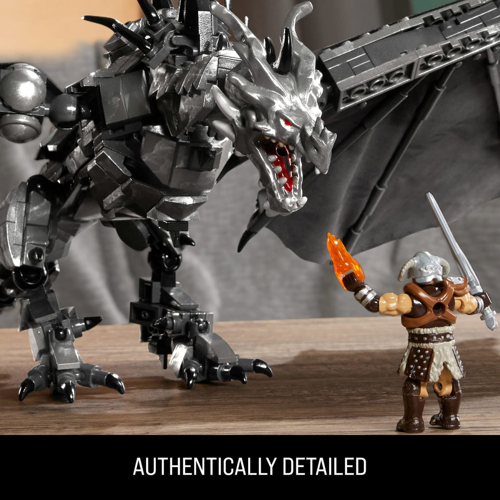 MEGA Skyrim Alduin The World Waster Building Kit With Action Figure (619 Pieces) For Collectors