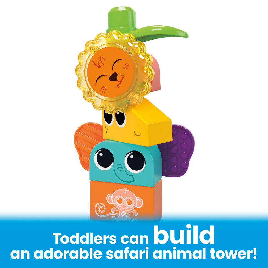 MEGA Bloks Rock N Rattle Safari Sensory Building Toys For Toddlers 1-3 (15 Pcs)