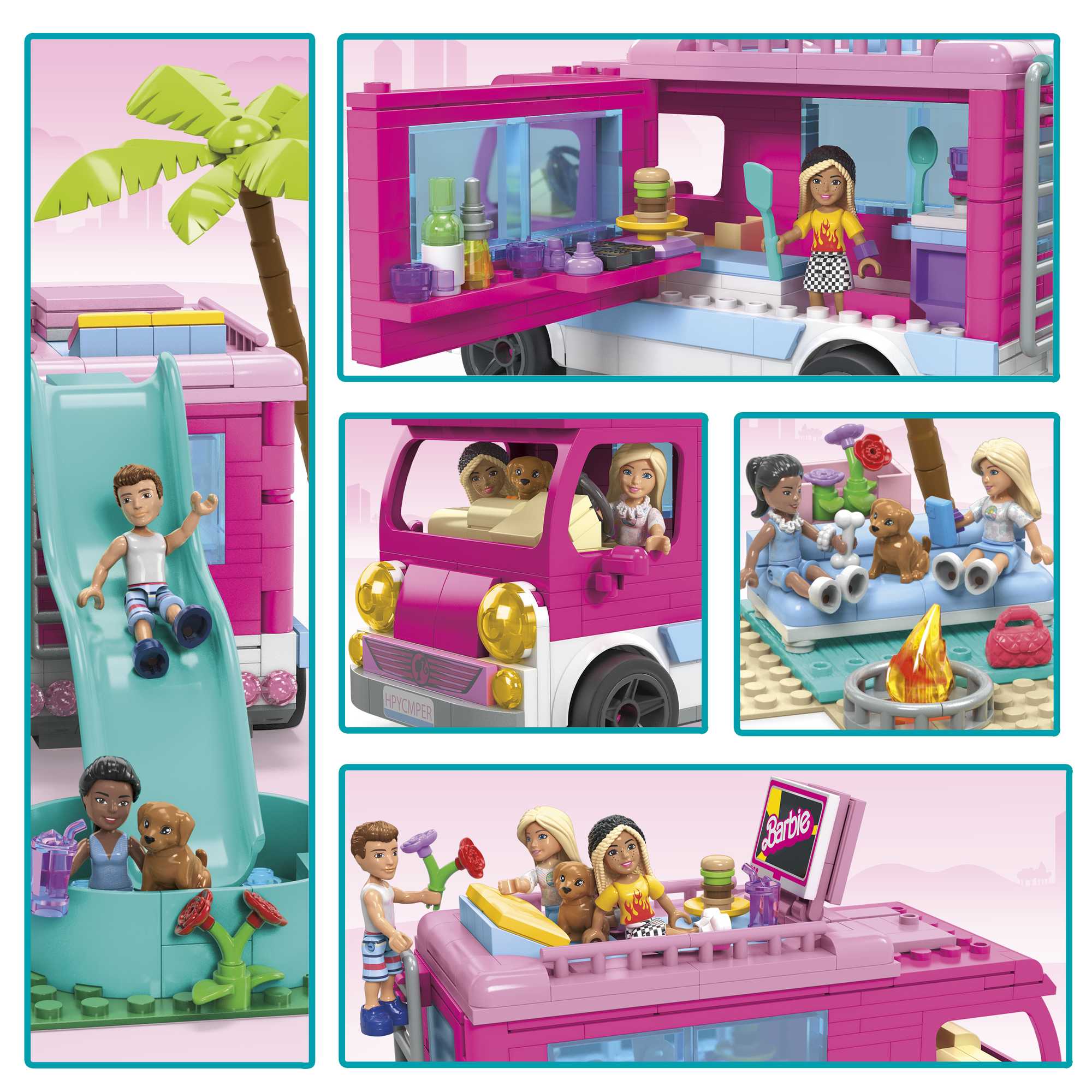 MEGA Barbie Dream Camper Adventure Building Kit Playset With 4 Micro-Dolls (580 Pieces)